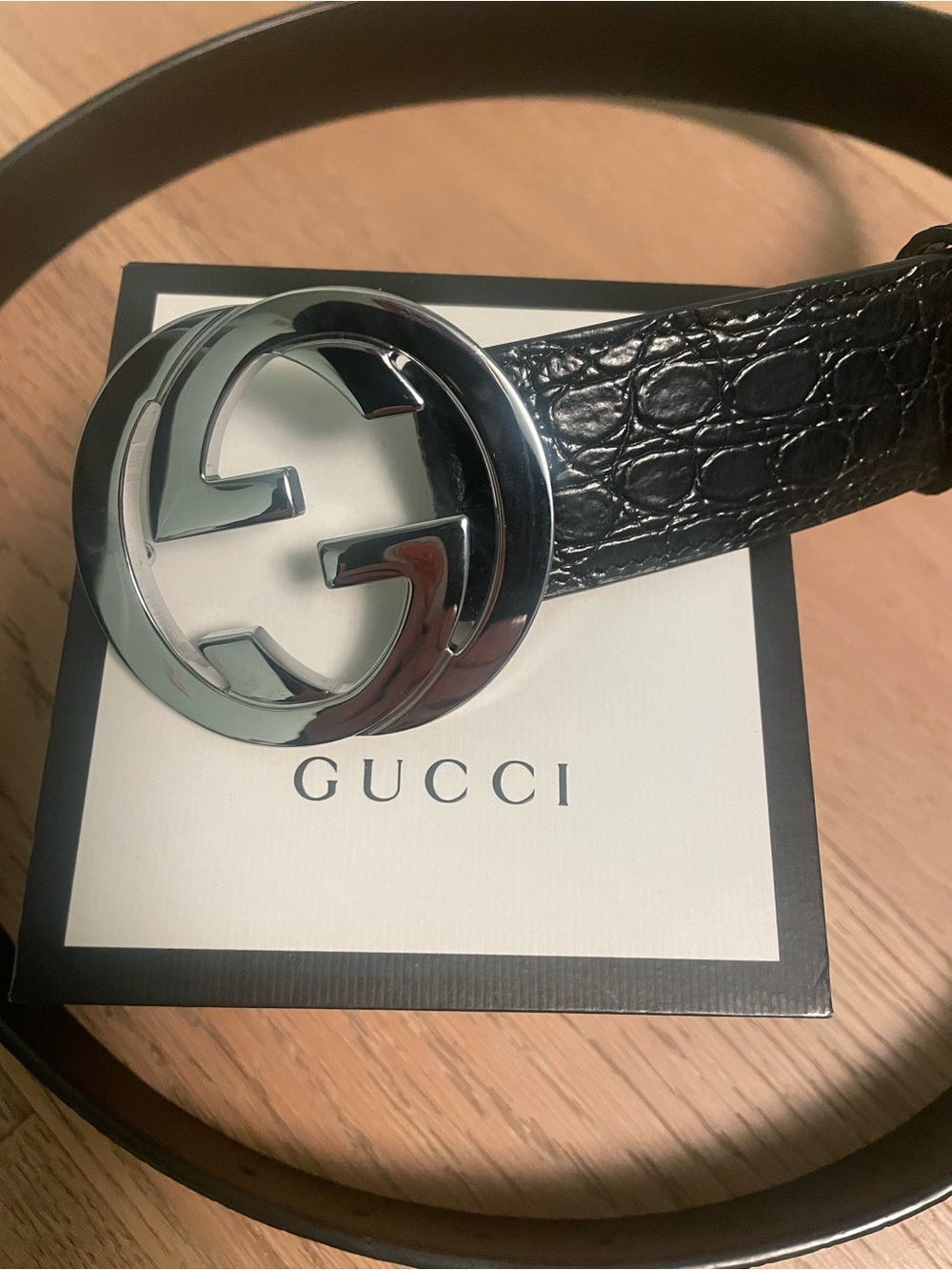 Gucci black crocodile belt silver and black authentic